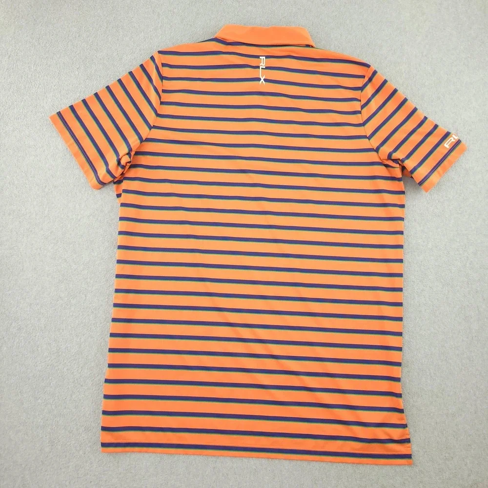 RLX Ralph Lauren Polo Shirt Mens L Orange Stripe Golf Performance Stretch Top